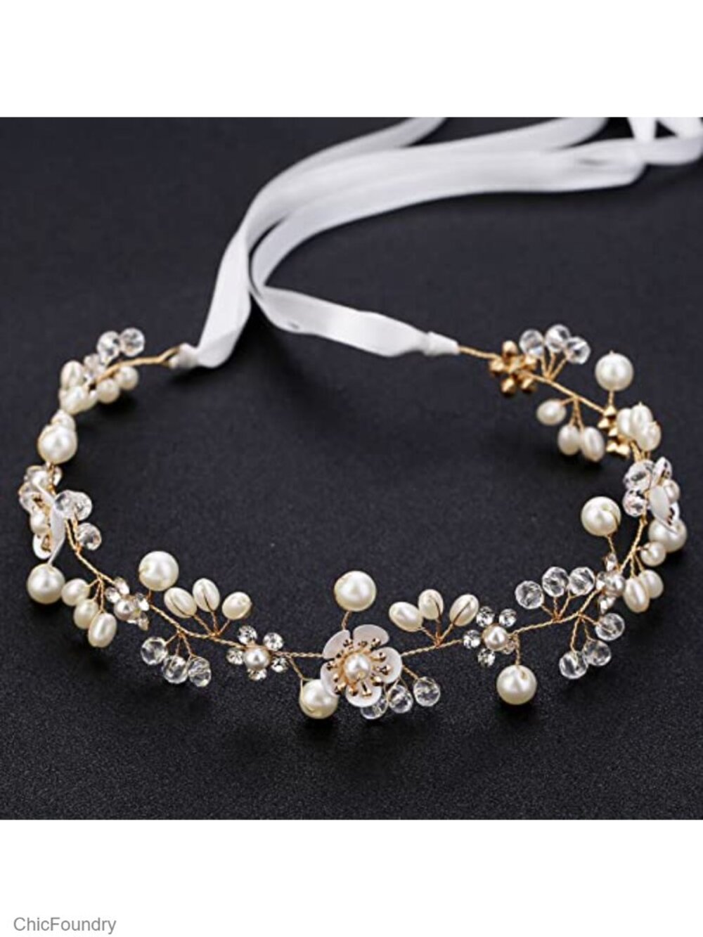 Bridal Pearl Flower Headpiece Headband for Women Girls Wedding Hair Accessory